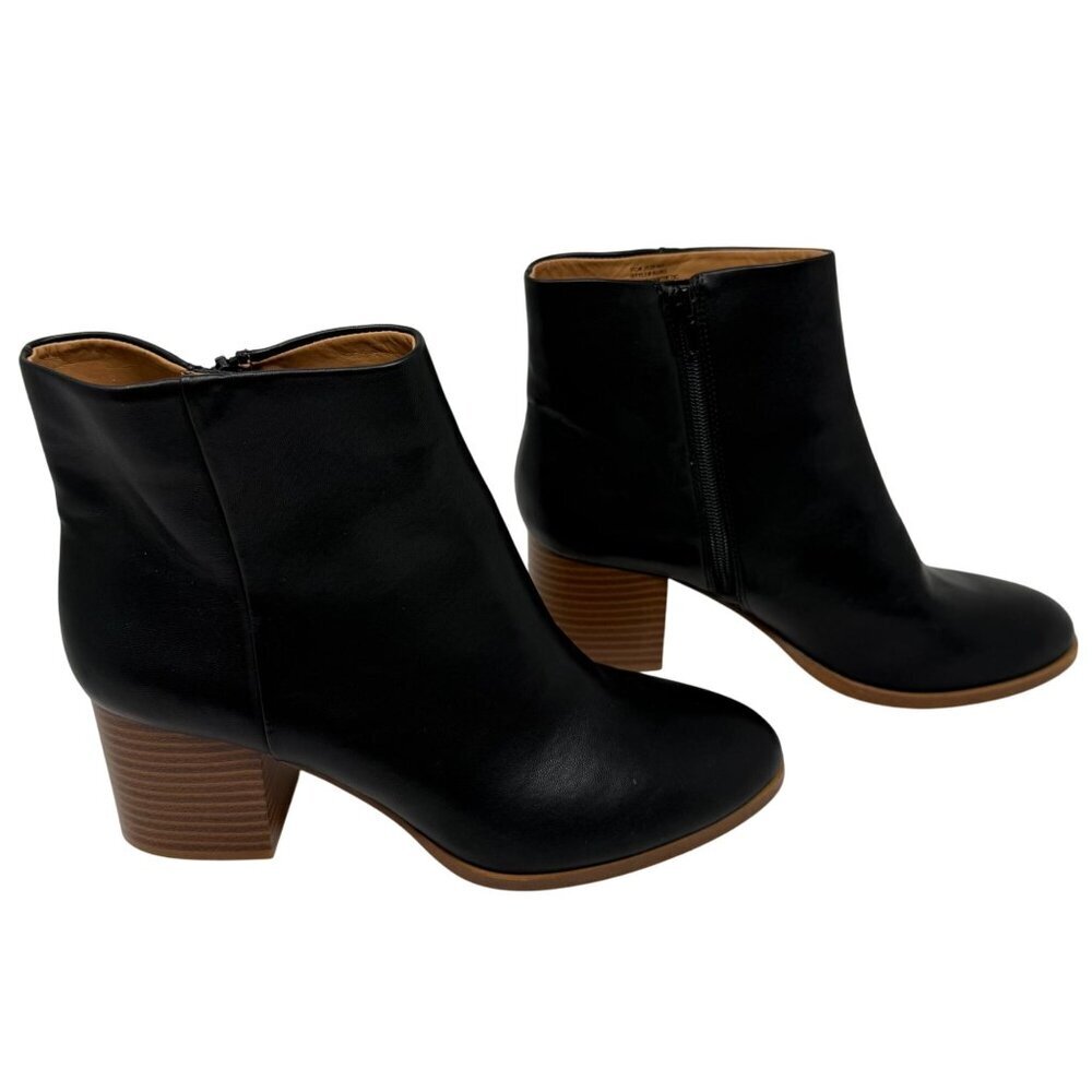 J.Crew Factory Black Faux Leather Block Heel Ankle Boots Size 10 Womens Side Zip